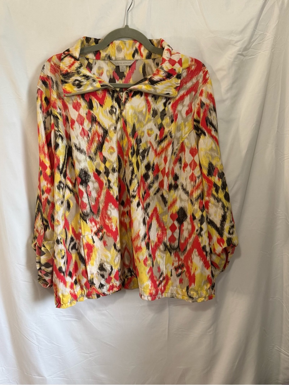Laura Ashley Jacket Woman 2X Abstract Ikat Metallic Zip Stretch Plus Size